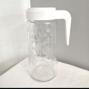 Vtg Tang Refrigerator Pitcher 1 Qt Floral Etched Container Tea Ice Coffee Juice